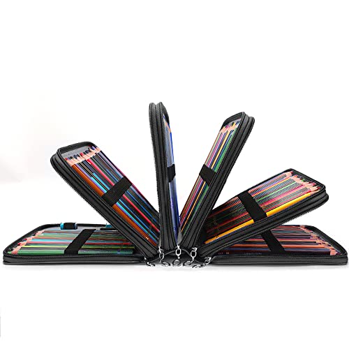 Image of Vomgomfom 252 Slots Pencil Case 5-Layer PU Leather, Handle, Solid Black