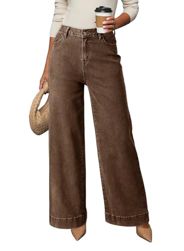Image of Dokotoo Women's Casual High Waisted Jeans Stretch Wide Leg Loose Denim Pant