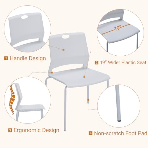 Image of Sidanli Stackable Chairs Set of 4, Waiting Area & Breakroom Chairs in White with Back