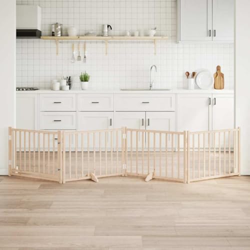 Vetnasa Puerta para Perros Plegable 4 Paneles Madera de Abeto 320 cm Producto para Mascotas y Animales, Productos para Mascotas, Productos para Perros, Casetas y cercados para Perros Marrón 5,5 KG