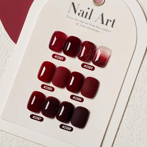 Image of GAOY Red Gel Nail Polish Set, 6 Colors Burgundy Cherry Dark Red Jelly Glitter Soak Off UV Light Cure Gel Polish Kit for Salon and Nail Art DIY at Home