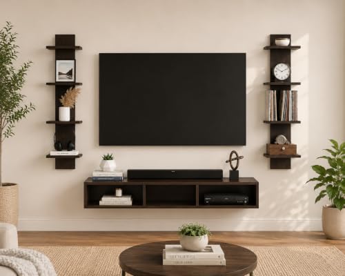 Image of FURNEASER Qube Wall Mounted TV Unit for Living Room | TV Entertainment Center for TVs 32 to 55 Inch | Floating TV Stand with Storage Shelves & Set Top Box Rack | Wall Shelf for Living Room