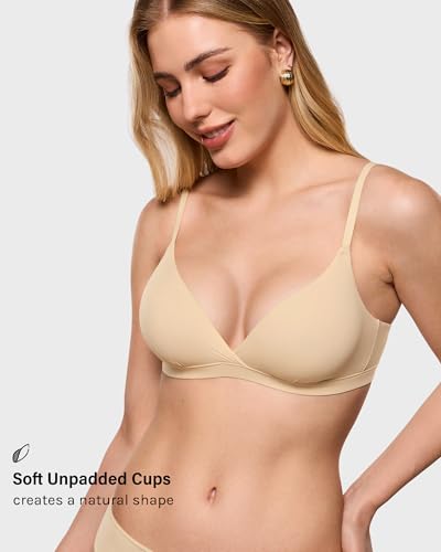 Image of INLYRIC Women's Inbarely Triangle Bralette Comfortable Unlined V Neck Wireless Smoothing Bra Top Stretch