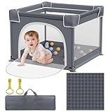 Jixrolyn Small Baby Playpen with Mat, Sturdy Safety Play Yard, Washable Small Playpen for Babies, Soft Breathable Mesh, Zipper Gate, Anti-Slip Base 36"x36"