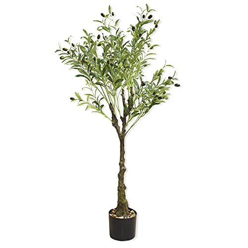 SZHLUX 4FT Artificial Olive Tree Plants, Faux Tree for Home Decor Indoor, Faux Olive Branches, Realistic Evergreen Fake Tree for Home Office Modern Decoration Housewarming Shop