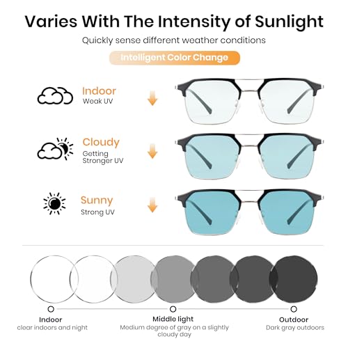 Image of Cyxus Photochromic Glasses for Men Women with Blue Light Blocking 8249 | UV Protection, Eye Protection,Classic Aviator Style,Ideal for Computer Screen Daily Wear
