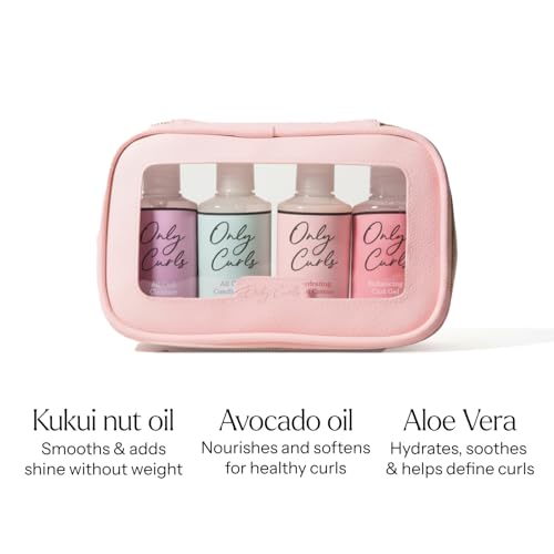Only Curls On the Go Travel Set, Mini Curl Defining Kit, Nourishing Shampoo, Detangling Conditioner, Curl Creme, Curl Enhancing Gel & Travel Bag, Curly Hair Travel Set, Frizz-Free Finish, 100ml x 4 - Image 6
