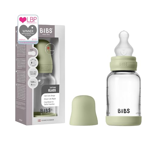 BIBS Glass Baby Bottle, 120 ml, 1-Pack, Sage