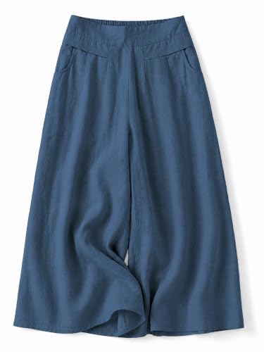 Image of Womanista Cotton Linen Flared Palazzo Pants for Woman | Wide Leg Casual Trousers with Pockets | Loose fit Plazo Pants for Women | High Waist Office wear (Available in Plus Sizes)