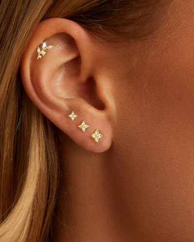 14K Gold Plated Stud Earrings for Women Trendy Hypoallergenic 925 Sterling Silver Post Cartilage Tragus Earring Set for Multiple Piercing Dainty Cute Small Helix Earrings Stack Jewelry for Men2