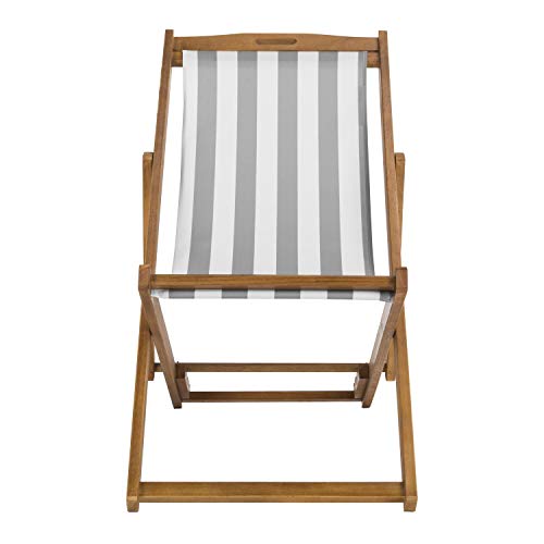 Safavieh Pat7040B-Set2 Outdoor Collection Loren Teak, White Foldable Sling Adirondack Chair, Natural/Grey Stripe #TOP8