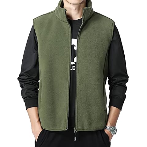 AIEOE Winter Men's Fleece Gilet Casual Sleeveless Jacket Lightweight Fleece Vest Full Zip Warm Bodywarmer Stand Collar Gilet Jacket Outdoor Gilet Vest with Pockets 3XL Green Cover