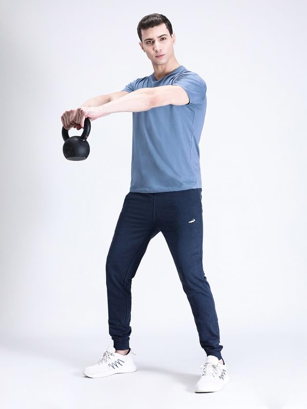 Image of CROCODILE Men Solid Ankle Length Joggers | French Terry Cotton | Drawstring Waist | 3 Pockets