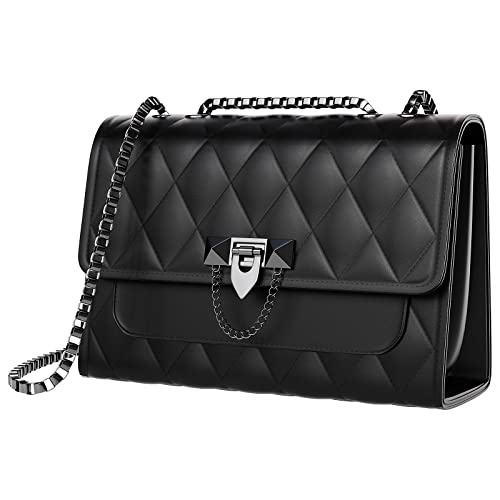 Intrbleu Bolsas e bolsas pequenas para mulheres, bolsas de ombro acolchoadas de couro sintético, bolsas transversais para mulheres com alça de metal, Preto, Small