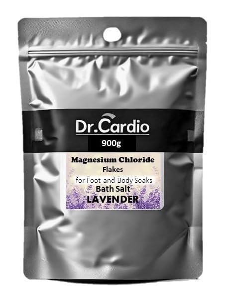 Dr Cardio Natural Bath Salt | Dead Sea Salt Magnesium Chloride Flakes for Foot and Body Soaks | Replenish Magnesium Levels | Relaxing & Rejuvenating Muscles & Joints (900g, Lavender)