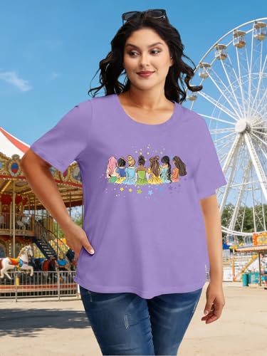 Image of NANYUAYA Plus Size Magic Shirts for Women Castle Kingdom Graphic Magical T Shirt Cute Holiday Princess Tee Vacation Tops