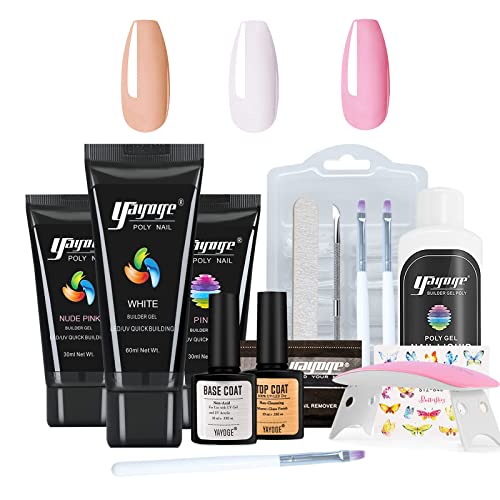 Yayoge Poly Gel Nail Kit 3 Colors 60/30ml Builder Gel for Nails with Nail Art Tools 12pcs All in One Kit For Nail Art Extension Building