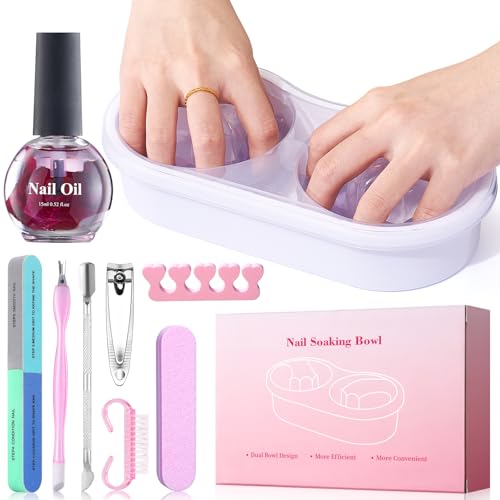 Yokilly Dual Nail Soak off Bowl: Acetone Acrylic Remover Kit - Soak Off Bowls for Gel Nail Polish Dip Powder Cuticle Remover - Nail Soaking Manicure Bowl for Salon Home (White)