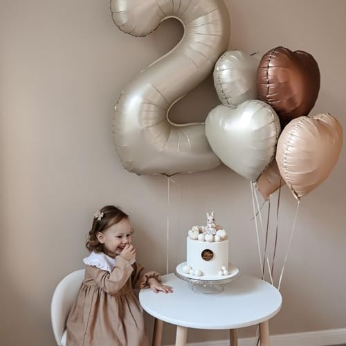 Image of Brown Apricot Heart Balloons, 10Pcs Coffee Cream Beige Foil Heart Shape Balloons, 18inch Nude Neutral Foil Balloons for Helium Valentines Decorations for Engagement, Brithday, Baby Shower, Wedding