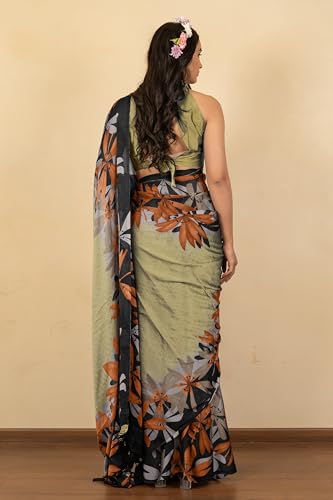 Image of MIRCHI FASHION Women Saree | Chiffon Rhinestone Embellished Floral Printed Office Sari with Blouse