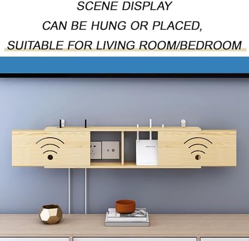 Walnut Wooden WiFi Router Storage Box, Wall Mount Decorative Shelf, Cable Management & Power Strip Organizer (23.6in) - Stylish Router Hider for Home & Office