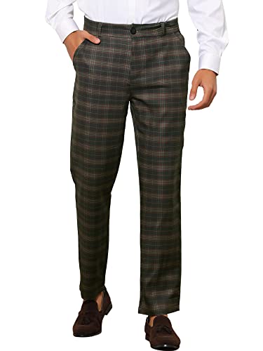 Lars Amadeus Plaid Suit Pants for Men's Straight Fit Casual Checked Pattern Trousers 30 Black Brown