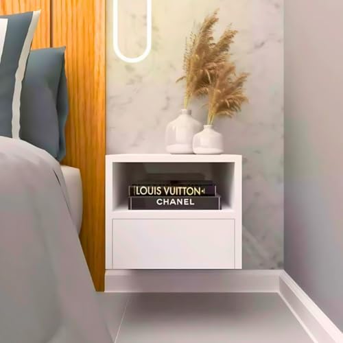 Mesa de Cabeceira 30cm Criado Suspenso 100% MDF com Gaveta e Nich...