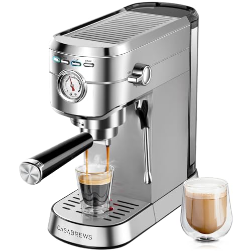 CASABREWS CM5418 Espresso Machine 20 Bar, Stainless Steel Espresso Maker with Steam Milk Frother, Coffee Machine for Cappuccino, Latte, 34oz Removable Water Tank, Light Gray