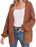 ZAFUL Women's Casual Long Sleeve Cardigan Sweater Under Hip Length Open Front Winter Knitwear Rust S