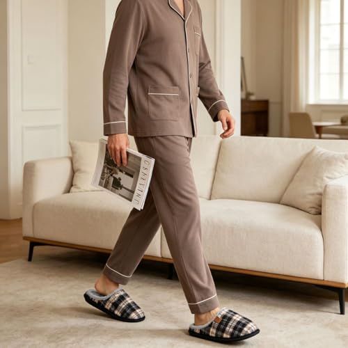 Image of COFACE Mens Cozy Memory Foam Scuff Slippers Casual Slip On Warm House Shoes Indoor /Outdoor Sandal Slippers With Arch Support Rubber Sole Size 7-15