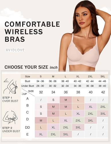 Image of Avidlove Bras for Women No Underwire Seamless Push Up Bra Wireless Soft Bralettes Scalloped Full Coverage Everyday Bra
