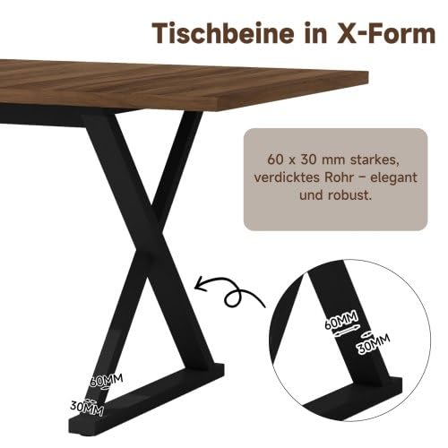 Merax Esstisch 180x90 cm, Moderner Dining Table mit Metallbeinen, Platz für 6–8 Personen, Robuster Küchentisch, Walnussholzfarbe + Schwarz – Ideal für Esszimmer & Küche