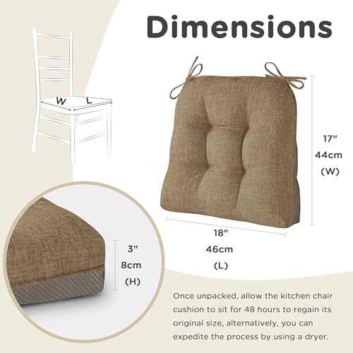 Image of AddGrace Chair Cushions for Dining Chairs Set of 4 Kitchen Seat Cushions with Ties and Non Slip Backing Tufted Indoor Seat Pad for Kitchen Dining Room 18 inch x 17 inch x 3 inch Light Brown