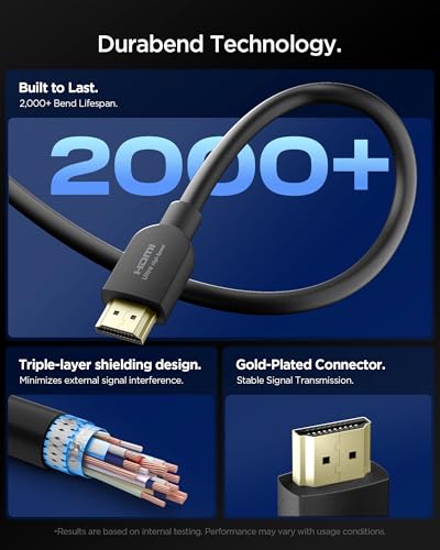 Image of Spigen HDMI 2.1 Cable [8K@60Hz 48Gbps] eARC for Soundbar & Home Theater, PS5 /Xbox Certified VRR ALLM Support Compatible with TV, Monitor & all Devices with HDMI port, 2M(6.6ft)- Black
