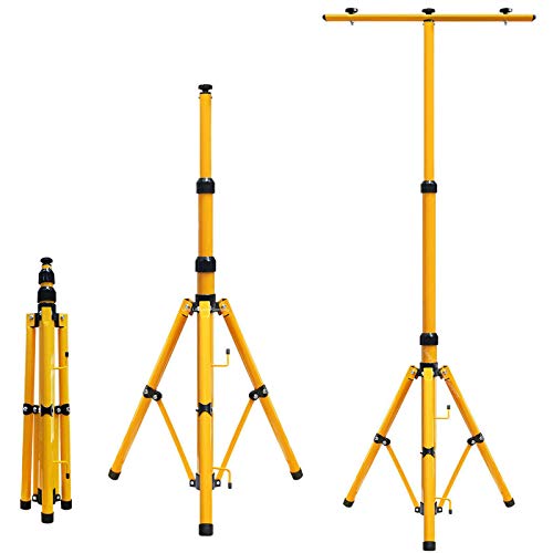 Preisvergleich Produktbild Teleskop Stativ Strahler Stahl Stativ für Baustrahler LED Fluter Stahlstativ Arbeitslampe Gelb [Energieklasse A++]; Trägerteil für 1 or 2 Strahler, höhenverstellbar bis 1,60 Meter