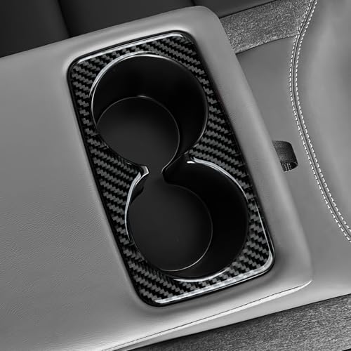 Image of Car Carbon Fiber Rear Armrest Cup Holder Cover Trim Accessories for Ford Bronco Sport & Mustang Mach-E 2021-2024 / Escape 2020-2024 Interior Sticker