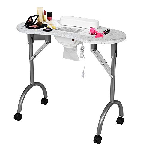 Binrrio Portable Foldable Manicure Table Nail Desk Workstation with Dust Collector/Wrist Pad/Controllable Wheels/Carrying Case for Spa Beauty Salon Technician Equipment Nails Art Table Set