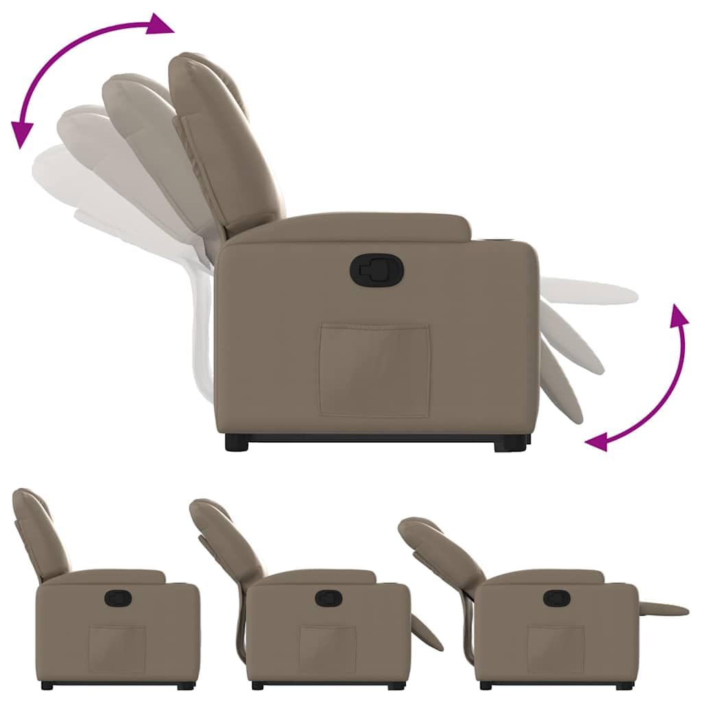 Poltrona Alzapersona Reclinabile Cappuccino in Similpelle con Motore Elettrico, Imbottita e Confortevole, Braccioli Ampi, Portabicchieri e Tasca Laterale per Relax e Riposo