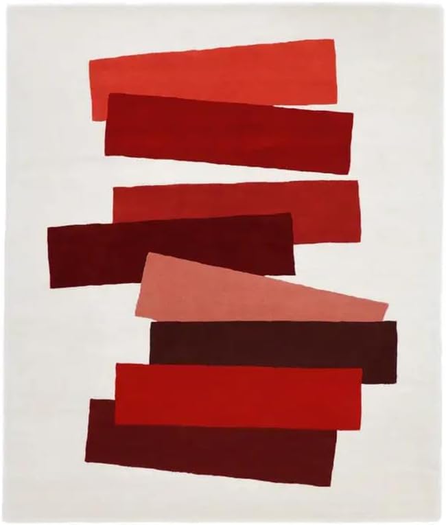 Modern Abstract Red Blocks Art Area Rug 9x12 ft | Hand Tufted Living Room Carpet
