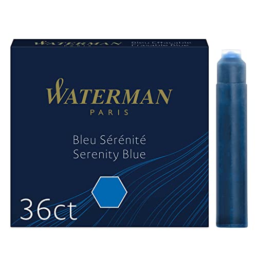 Cartouches d'encre Waterman petit format avec flux fluide Bleu Sérénité pack 36
