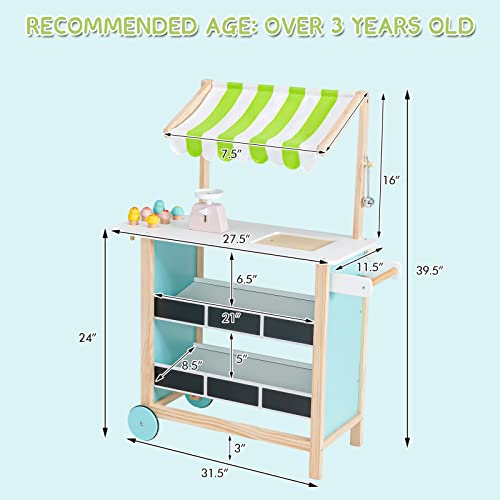 Infans TP10057 Wooden Grocery Store Marketplace Toy, Supermarket Pretend Play, Extra Storage 6 Ice Creams Scales Bells Chalkboards, Fun Indoor Farmer'S Market Stand Set Gift thumb #6