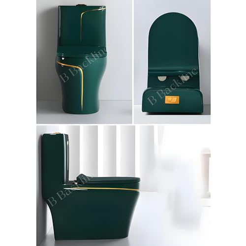 Image of B BACKLINE Ceramic One Piece Floor Mounted Western Toilet /Syphonic Commode /European Commode /Water Closet 12 inch Distance From Wall To Outlet, S Trap Outlet Is From Floor (Dark Green Glsosy)