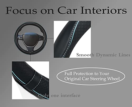Image of Car Steering Wheel Cover,Anti-Slip, Safety, Soft, Breathable,Heavy Duty, Thick,Full Surround,Sports Style (Black with Light Blue Line)