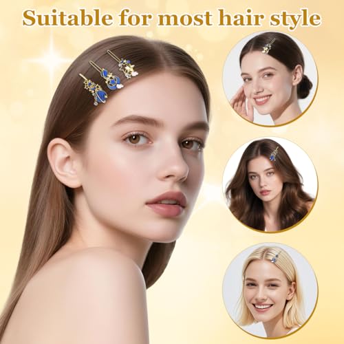 Beavorty 9 Piezas Pinza para Cabello Clip Lateral Dorado Luna Estrella Con Cristales Y Perlas miniatura 3
