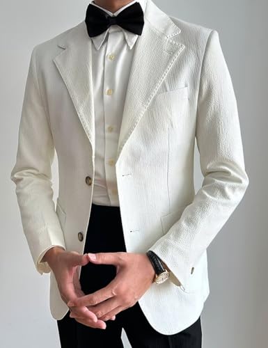 Seersucker Mens Solid Blazer Jacket Slim Fit Two Button Casual Summer Sport Coats for Wedding Prom2