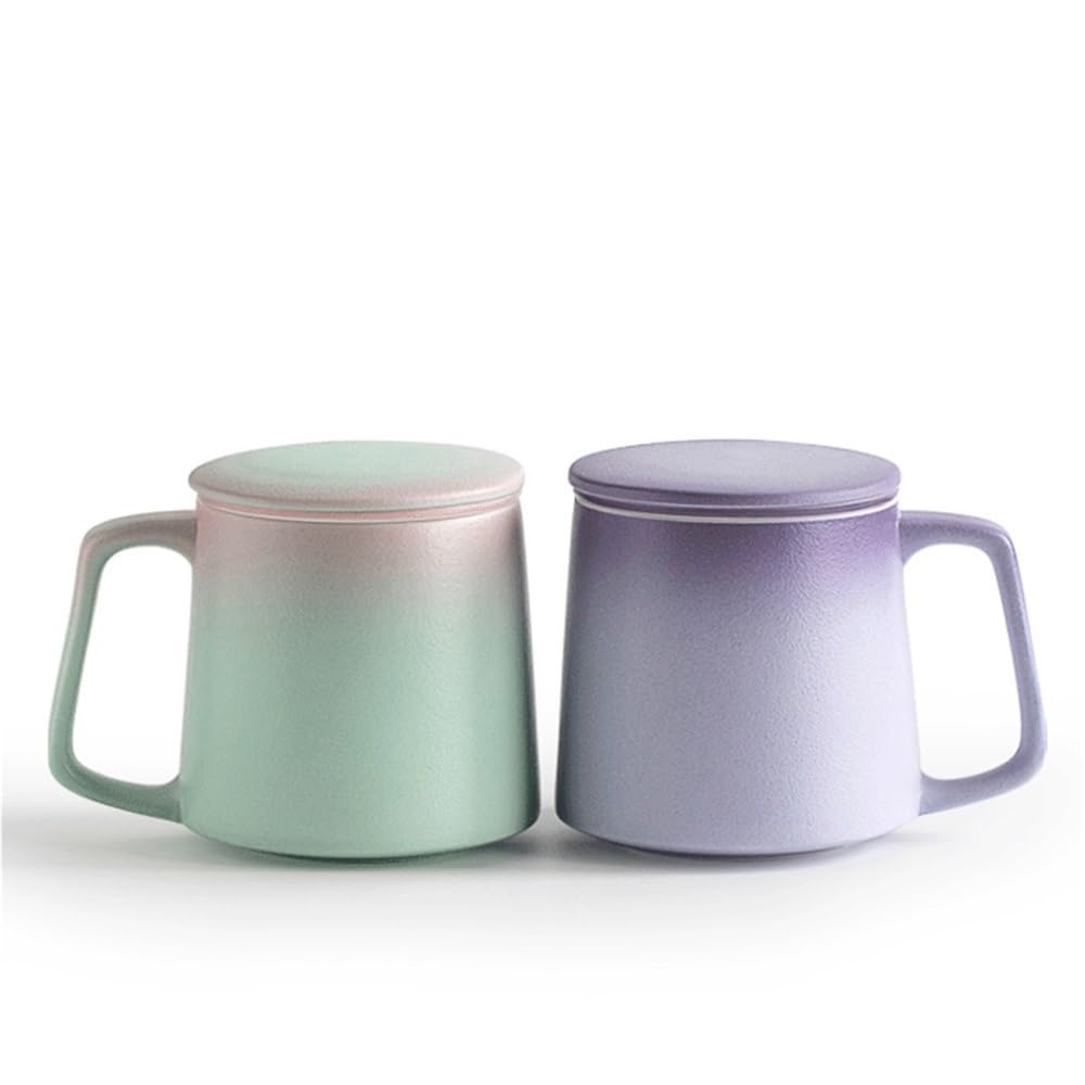 Tazza da tè con manico, tazza da tè in ceramica cinese, con infusore e coperchio, 11,84 oz, verde, rosa, viola, giallo(Pink)