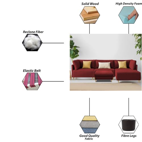 Image of Carina RHS 4 Seater L Shape Sofa Set with Center Table for Living Room (Maroon Fabric) Premium Fabric Sofa