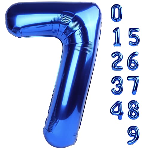 Image of Number Balloons Navy Blue Number 7 for 7 17 Birthday Decorations, 40 Inch | Jumbo 40In & Vibrant Color, With Hanging Holes and Stew, For Back-To-School Season, Photo Shoot, Pool Party, Men's Birthday