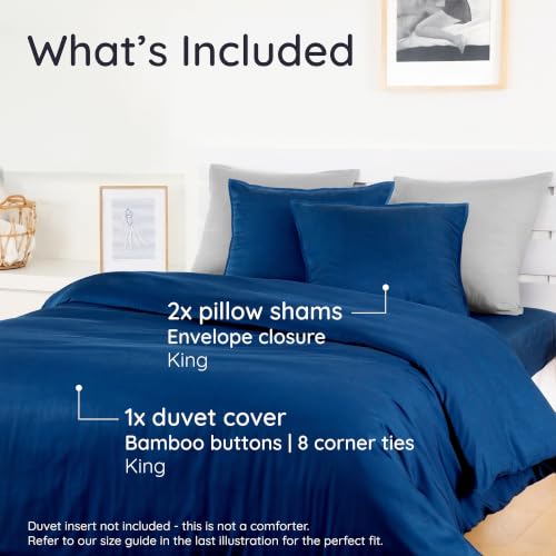 Image of Bambaw 100% Viscose Derived from Bamboo Duvet Cover King Size - 3 Piece Cooling Duvet Cover Set, Super Soft Duvet Cover King Size, Breathable Duvet Cover King, Luxury Bedding, No Comforter (Navy Blue)