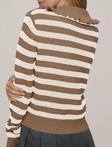 Image of Ythomm Womens Ruffle Collar Cropped Cardigans Button Down Open Front Long Sleeve Knit Sweater Jackets Casual Solid Fall Tops